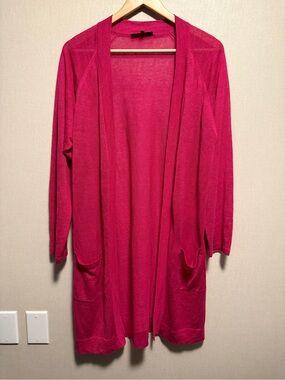Apostrophe Pink Linen Blend Long Open Front Cardigan Medium Lightweight